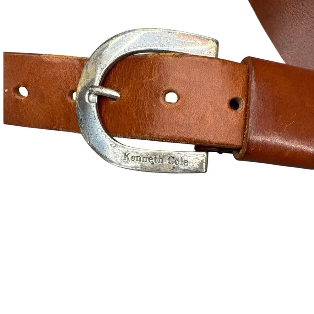 Kenneth Cole Brown Leather Silver Horseshoe Buckle Western Belt  27.5